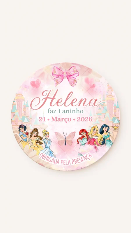 Tag Redonda Aniversário Era uma Vez das Princesas Disney