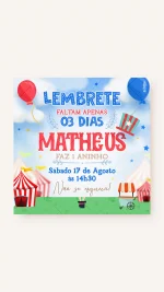 Lembrete Aniversário Festa no Circo
