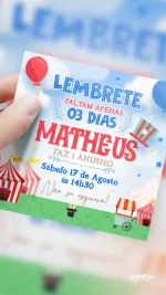 Lembrete Aniversário Festa no Circo