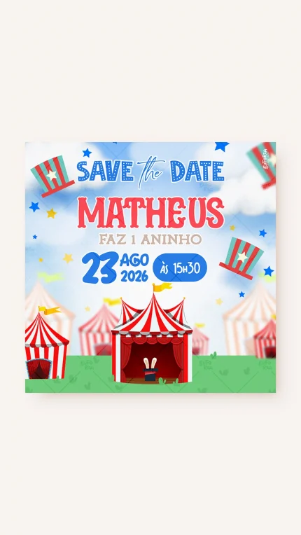 Save the Date Aniversário Festa no Circo