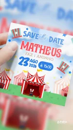 Save the Date Aniversário Festa no Circo