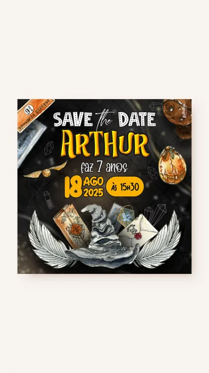 Save the Date Aniversário Harry Potter Ministro da Mágica