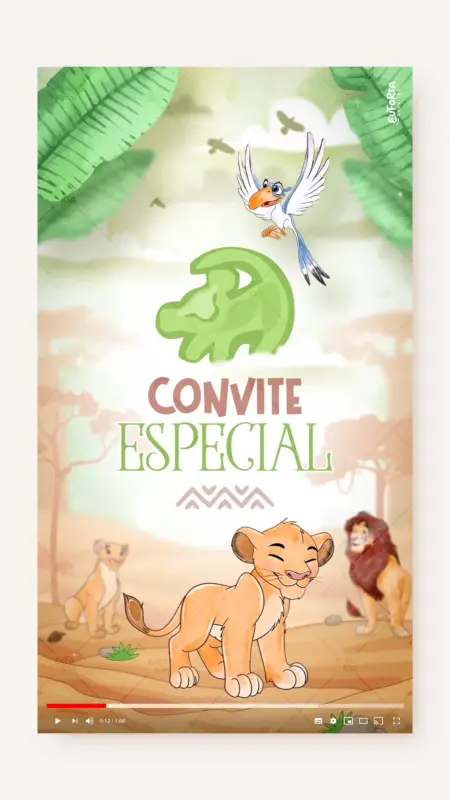 Convite Animado Aniversário Hakuna Matata Rei Leão