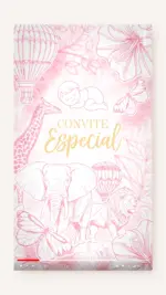 Convite Animado Chá de Bebê Safari Toile de Jouy Rosa