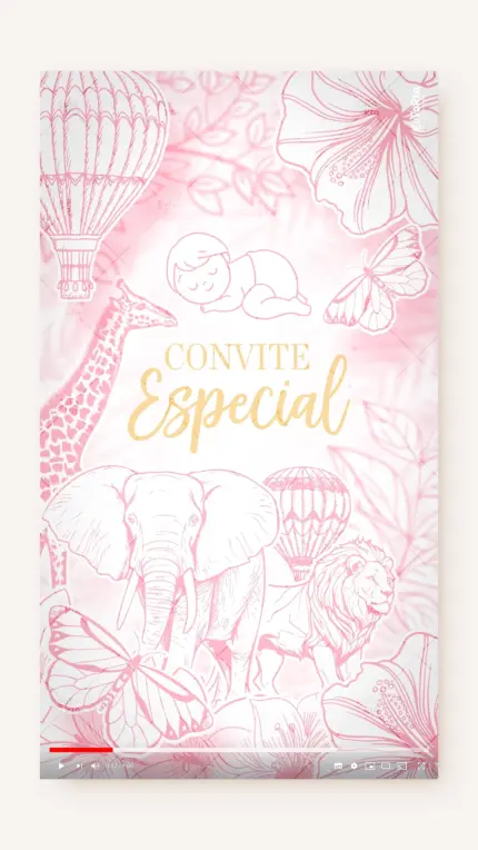 Convite Animado Chá de Bebê Safari Toile de Jouy Rosa