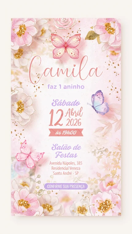 Convite Digital Aniversário Voo das Borboletas