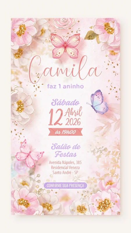 Convite Digital Aniversário Voo das Borboletas