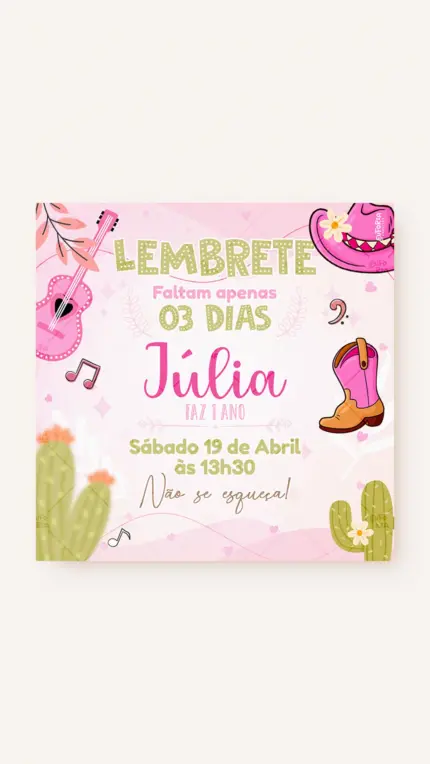 Lembrete Aniversário Patricinha Boiadeira