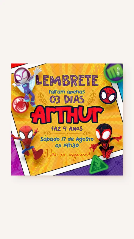 Lembrete Aniversário Spidey e Seus Amigos Espetaculares