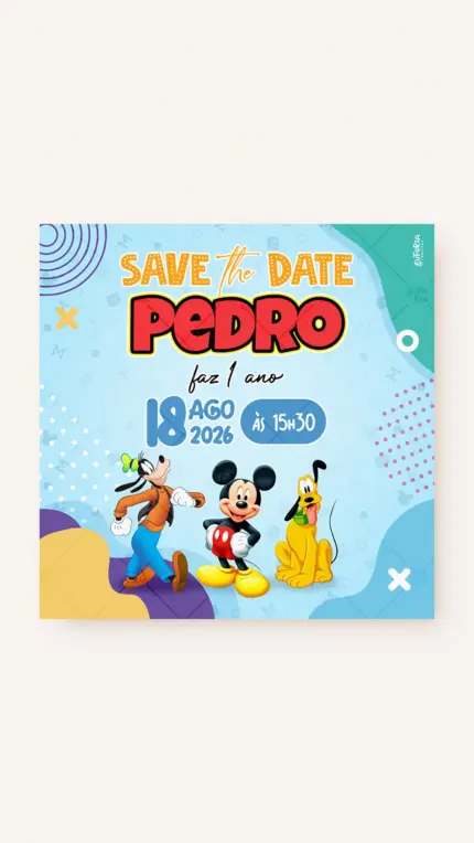 Save the Date Aniversário Mickey e sua Turma