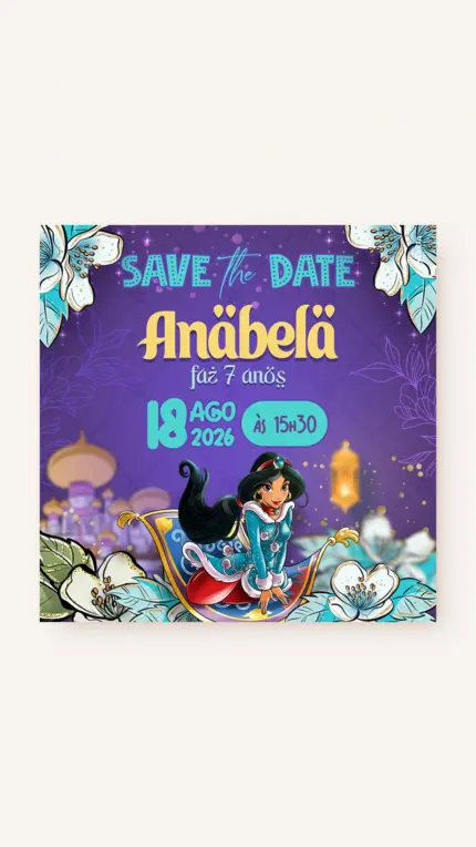 Save the Date Aniversário No Mundo Ideal de Jasmine