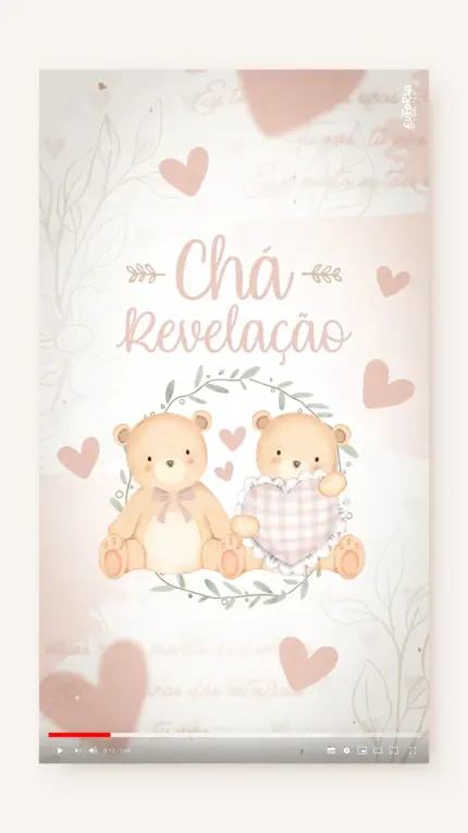 Convite Animado Chá Revelação Quartinho dos Ursos (Creme)