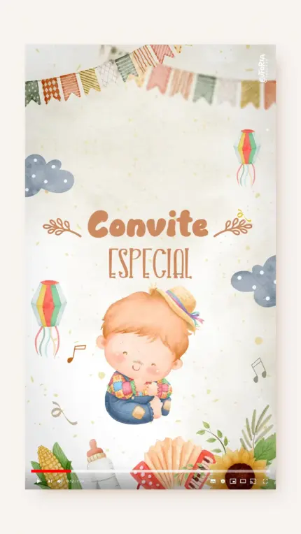 Convite Animado Chá de Bebê Charraiá Caipira - Menino