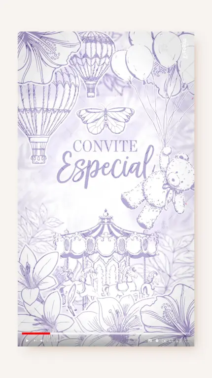 Convite Animado Chá de Bebê Ursos Toile de Jouy Lilás