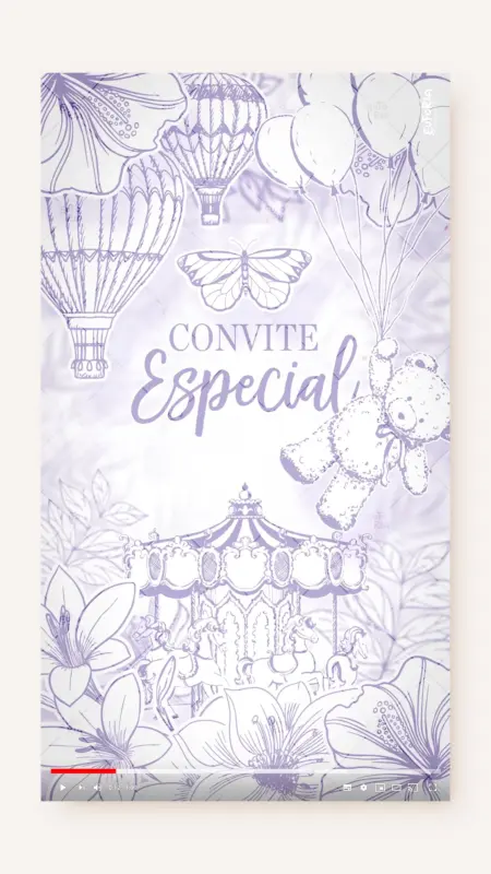 Convite Animado Chá de Bebê Ursos Toile de Jouy Lilás