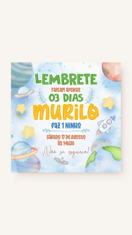 Lembrete Aniversário Meu Pequeno Astronauta