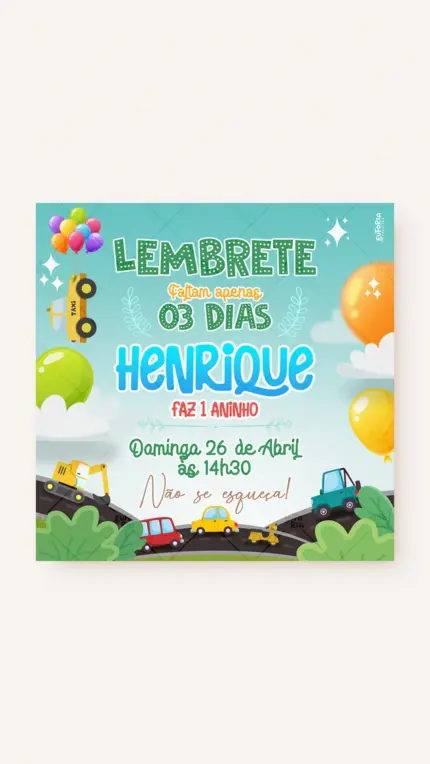 Lembrete Aniversário Passeio de Carrinho