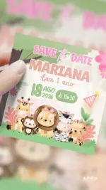 Save the Date Aniversário Passeio no Safari - Menina