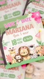 Save the Date Aniversário Passeio no Safari - Menina
