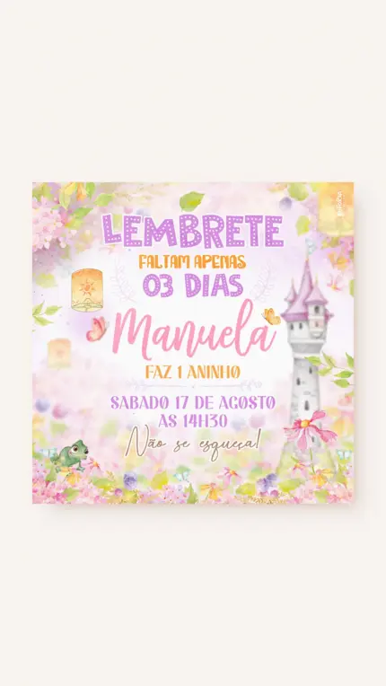 Lembrete Aniversário Jardim da Rapunzel Enrolados