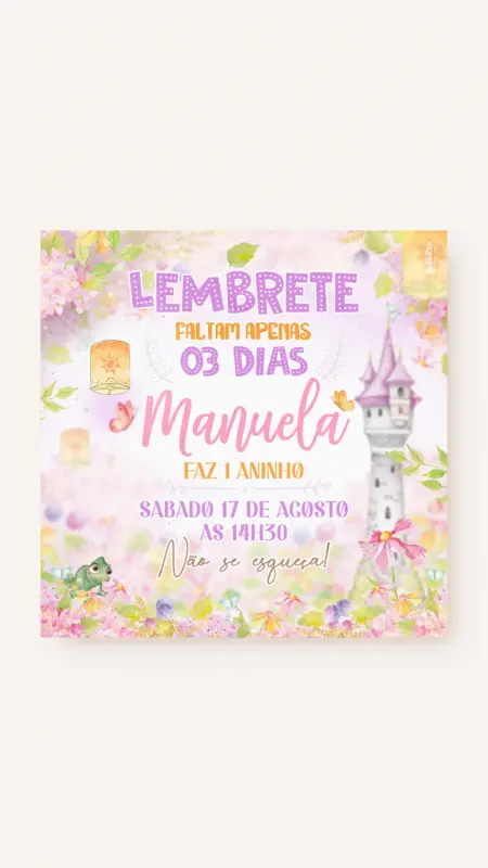 Lembrete Aniversário Jardim da Rapunzel Enrolados