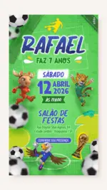 Convite Digital Aniversário Futebol Copa do Mundo 2026