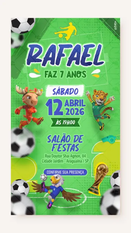 Convite Digital Aniversário Futebol Copa do Mundo 2026