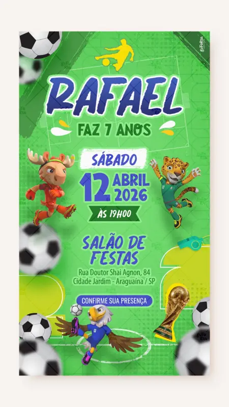 Convite Digital Aniversário Futebol Copa do Mundo 2026