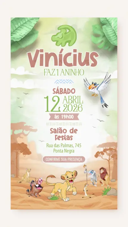 Convite Digital Aniversário Hakuna Matata Rei Leão