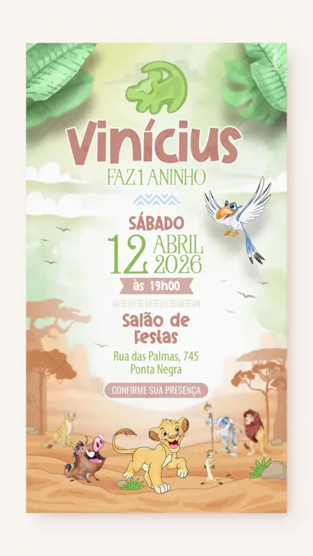 Convite Digital Aniversário Hakuna Matata Rei Leão