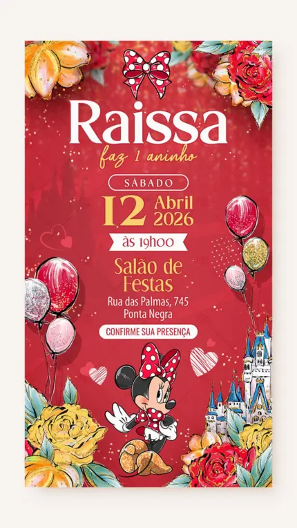 Convite Digital Aniversário Poá da Minnie Vermelha