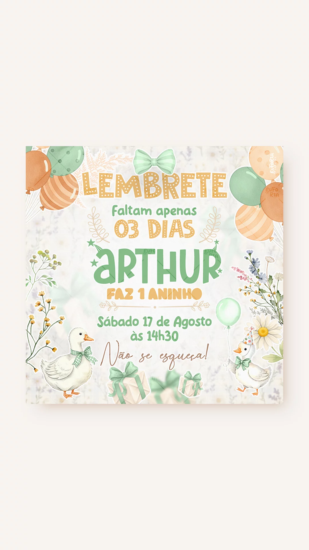 Lembrete Aniversário Ganso Festeiro - Verde Lembrete Aniversário Ganso Festeiro - Verde