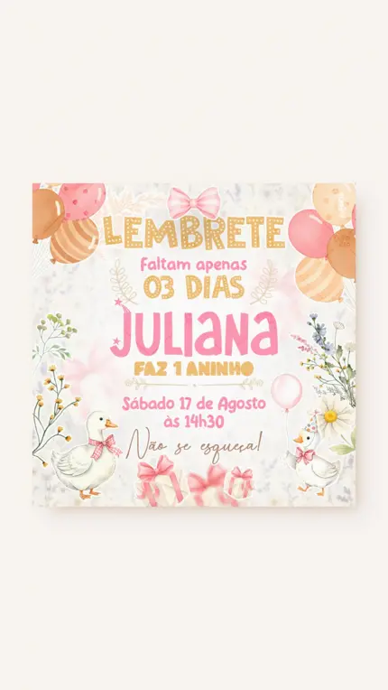 Lembrete Aniversário Ganso Festeiro – Rosa