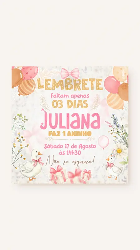 Lembrete Aniversário Ganso Festeiro – Rosa