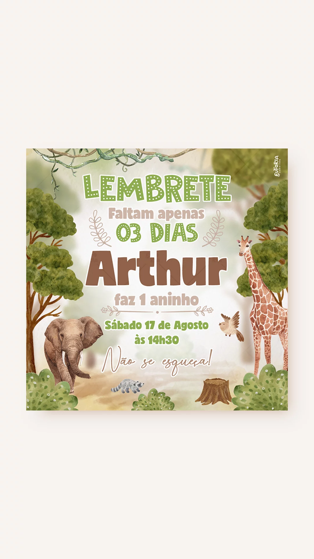 Lembrete Aniversário Savana da Onça Pintada Lembrete Aniversário Savana da Onça Pintada