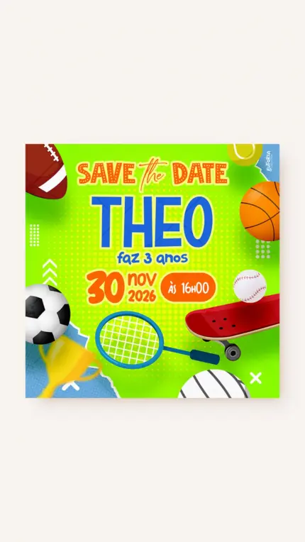 Save the Date Aniversário Festa dos Esportes