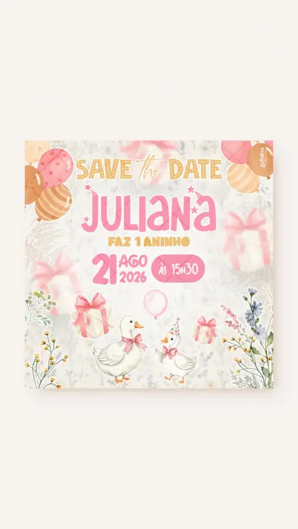 Save the Date Aniversário Ganso Festeiro - Rosa