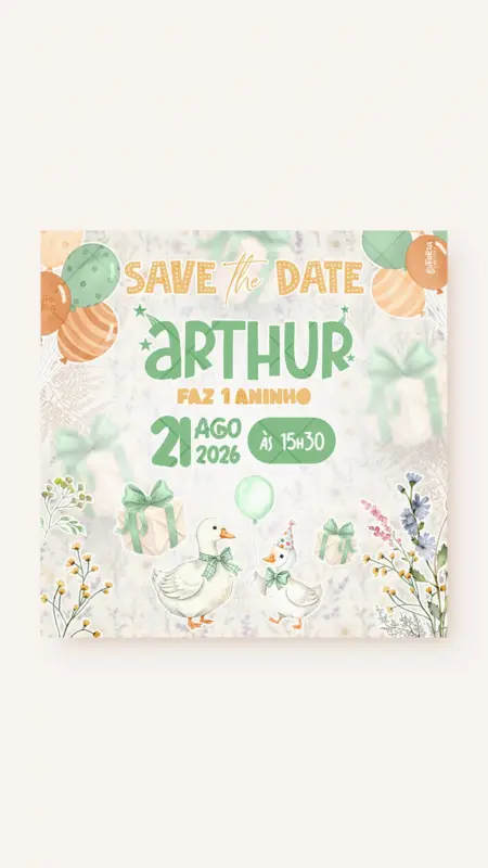 Save the Date Aniversário Ganso Festeiro - Verde