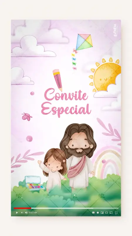 Convite Animado Aniversário Aquarela do Criador Maior Pintor do Mundo (Menina)