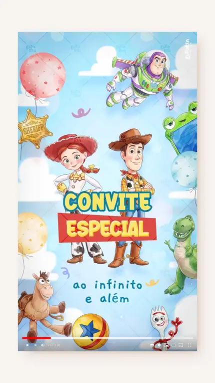 Convite Animado Aniversário Toy Story Ao Infinito e Além - Menino