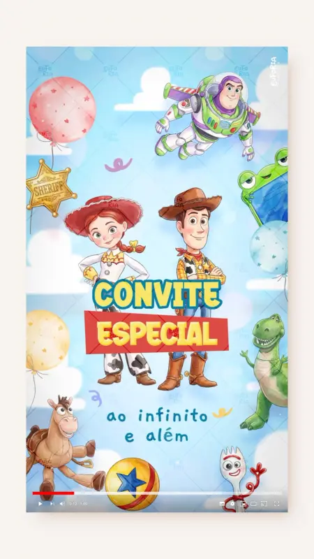 Convite Animado Aniversário Toy Story Ao Infinito e Além - Menino