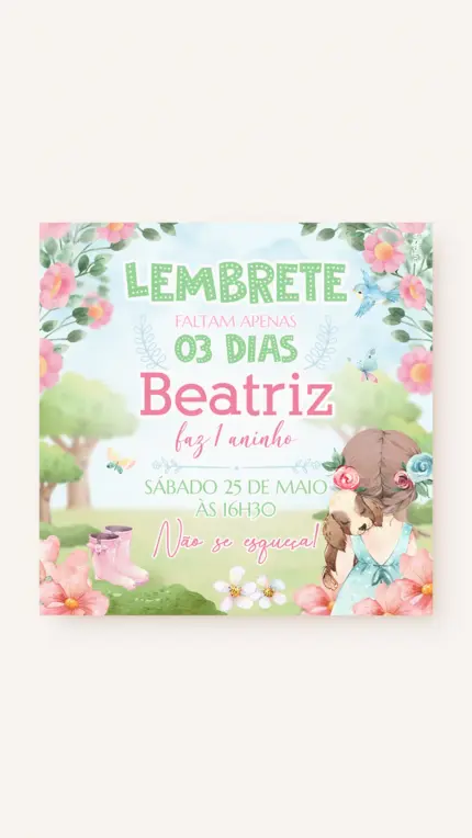 Lembrete Aniversário Nosso Jardim Encantado (Castanho)
